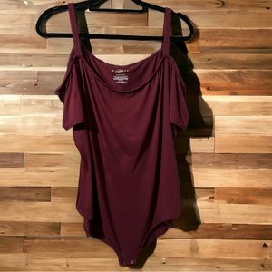 Boutique Maroon Cold Shoulder Bodysuit 2X
